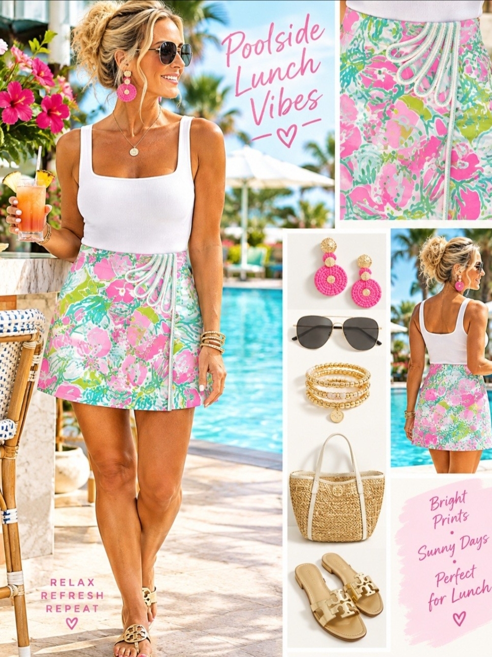 Lilly Pulitzer Jasmine Hibiscuis Pink & Green Floral Drawstring Mini Skort NWT